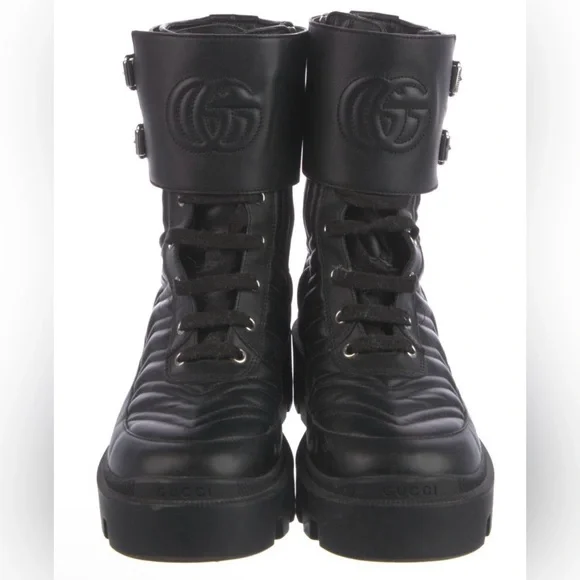 Gucci double G leather combat boots black size 37 $1,460 - Picture 4 of 7
